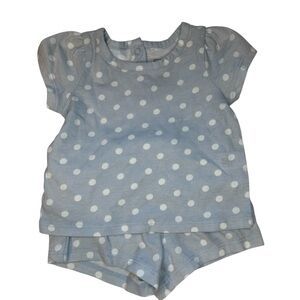 Nordstrom Rack Light Blue Baby Girl Two Piece Outfit with White Polka Dots 3M